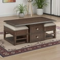 thumbnail image 6 of Merry Coffee Table with 2 Nesting Ottomans- Brown Wood- Beige, 6 of 6
