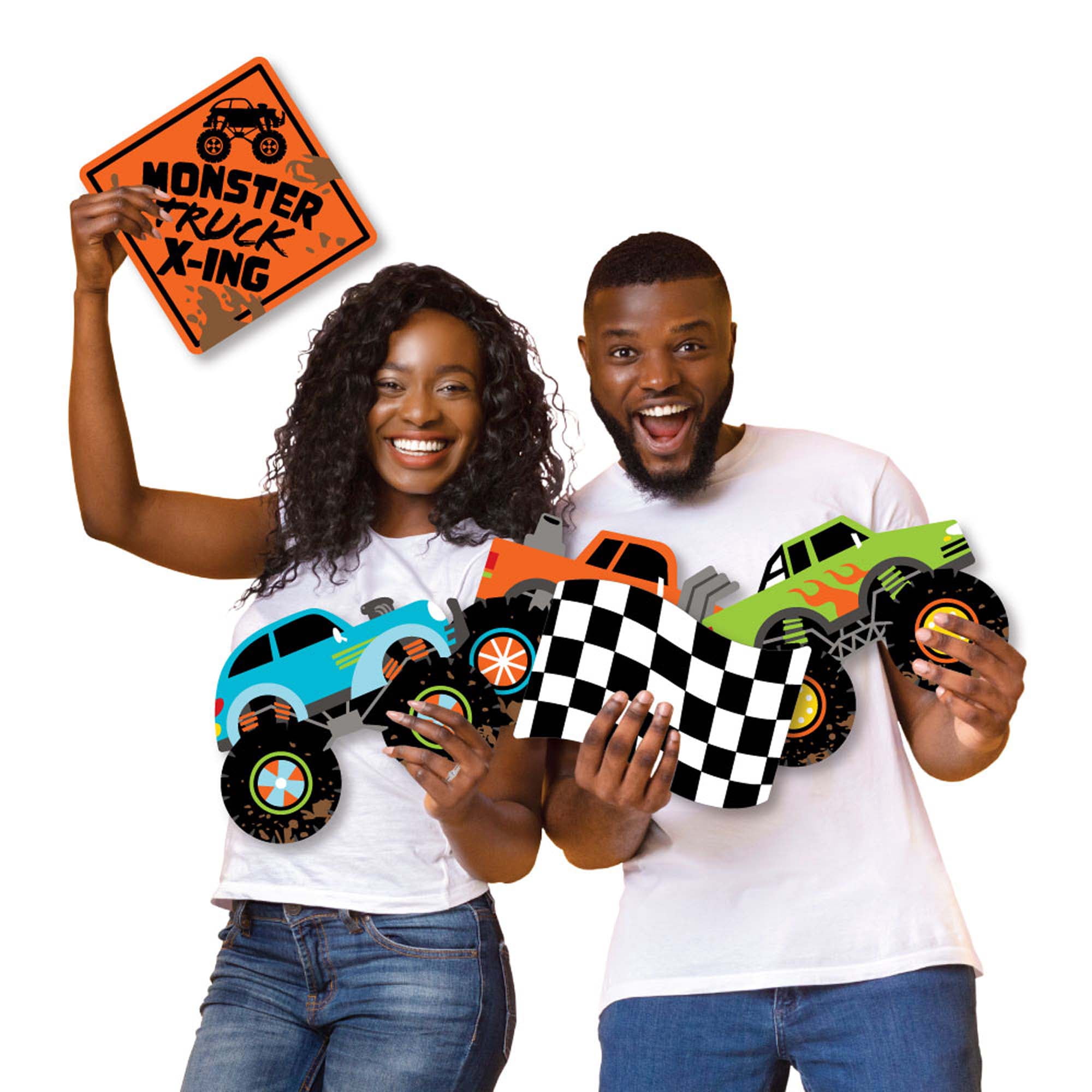 Big Dot of Happiness Smash and Crash - Monster Truck - Yard Sign and Outdoor Lawn Decorations - Boy Birthday Party Yard Signs - Set of 8