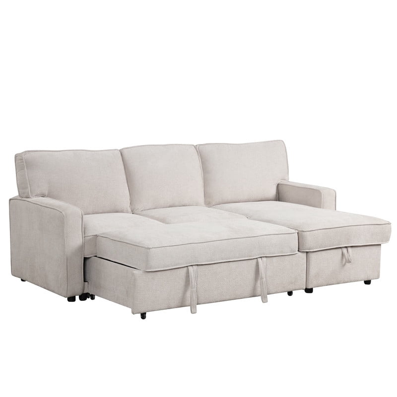 Convertible Sleeper Sofa Bed, L-Shaped Sectional Sofa Pull Out Couch with Storage Chaise & USB Ports, 89'' Sofa Couch with Cup Holder for Living Room Apartment