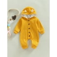 thumbnail image 2 of hirigin Infant Baby Autumn Winter Jumpsuit, Solid Color Long Sleeve Button Full-Length Rabbit Ear Hood Romper, 2 of 9