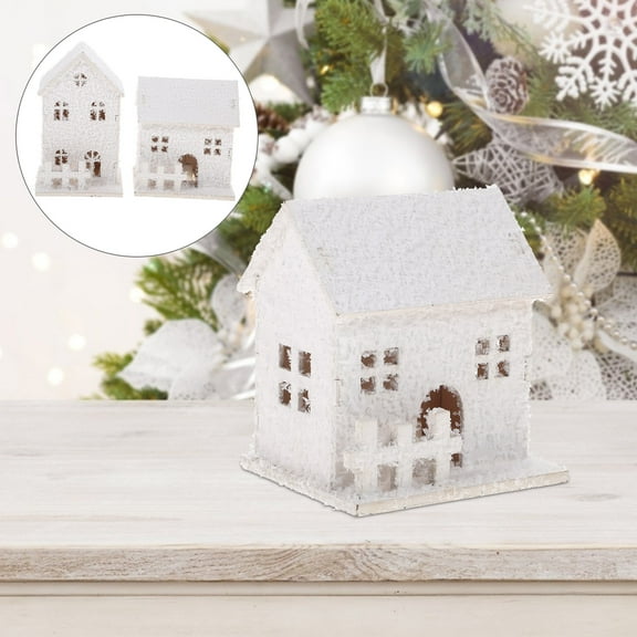 KAKOWELY 2Pcs Small Christmas House Decorative Houses White 3.5x3.3x2.9in Luminous For Christmas Party