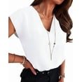 thumbnail image 2 of Women Tops Cap Sleeve Textured Dressy Casual V Neck Shirts Summer Business Work Blouses Outfits White XL, 2 of 8