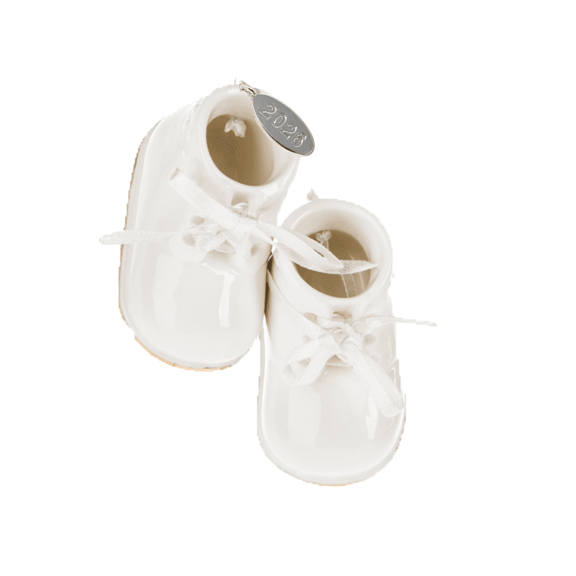 2026 Ivory Baby Shoe Ornament, Baby's First Christmas Boy or Girl Ornament Cream Porcelain Baby Booties, Can Be Personalized, with Gift Box