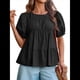 thumbnail image 2 of Blusas Babydoll con Mangas Abullonadas y Peplum para Mujer, Camisetas de Algodón Plisadas Ahumadas de Verano, Blusas Casuales Holgadas y Fluidas. Negro XL, 2 of 10