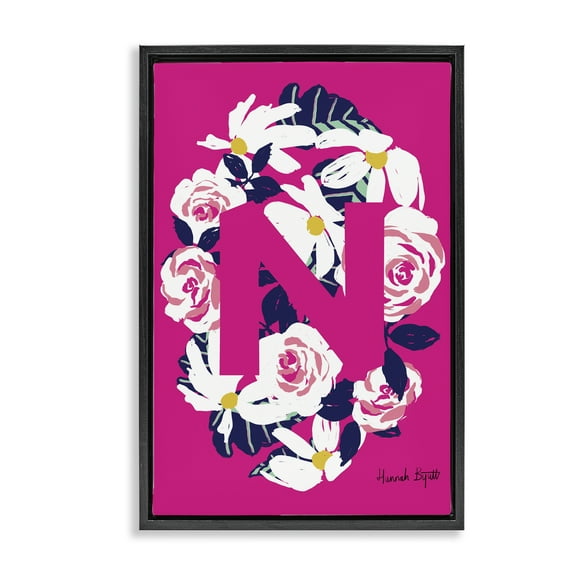 Stupell Industries Floral Bloom Letter N Botanical & Floral Painting Black Floater Framed Art Print Wall Art, 17 x 25
