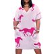thumbnail image 1 of Vestido holgado de lujo con bolsillos para mujer traje de noche con diseño galopantes de caballos color rosa Verano, 1 of 6