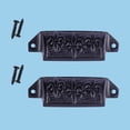 thumbnail image 2 of Black Iron Cabinet Drawer Bin Cup Pulls 4" W x 1.5" H Le' Saint Ornate Rustic Iron Kitchen or Dresser Pull Handles Knobs Powder Coat Finish w/Screws Renovators Supply Pack of 2, 2 of 2
