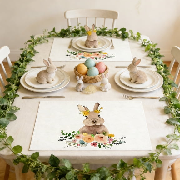 Easter Garland Wreath for Front Door – 19.7in Spring Bunny Wreath with Wooden Accents & Rattan Base, Floral Wall Hanging Decoration for Outdoor & Indoor Easter Decor