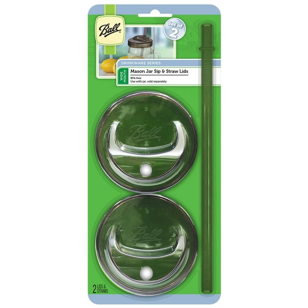 Ball, Drinkware, Mason Jar Sip & Straw Lids, Wide Mouth, 2 Count