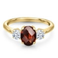 thumbnail image 3 of Gem Stone King 2.03 Ct Oval Checkerboard Red Garnet 18K Yellow Gold Plated Silver Ring, 3 of 6