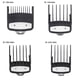 thumbnail image 1 of Juego profesional de 10 protectores de cortadora semimetálicos negros, compatibles con la mayoría de las cortadoras Wahl y que van desde 1/16" a 1", junto con la oreja izquierda y derecha, 1 of 5