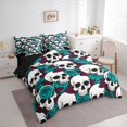thumbnail image 2 of Castle Fairy Halloween Skull King Bedding 7pcs,Gothic Flower Rose King Bed in a Bag,Ivory Teal Black,Black Reversible, 2 of 7