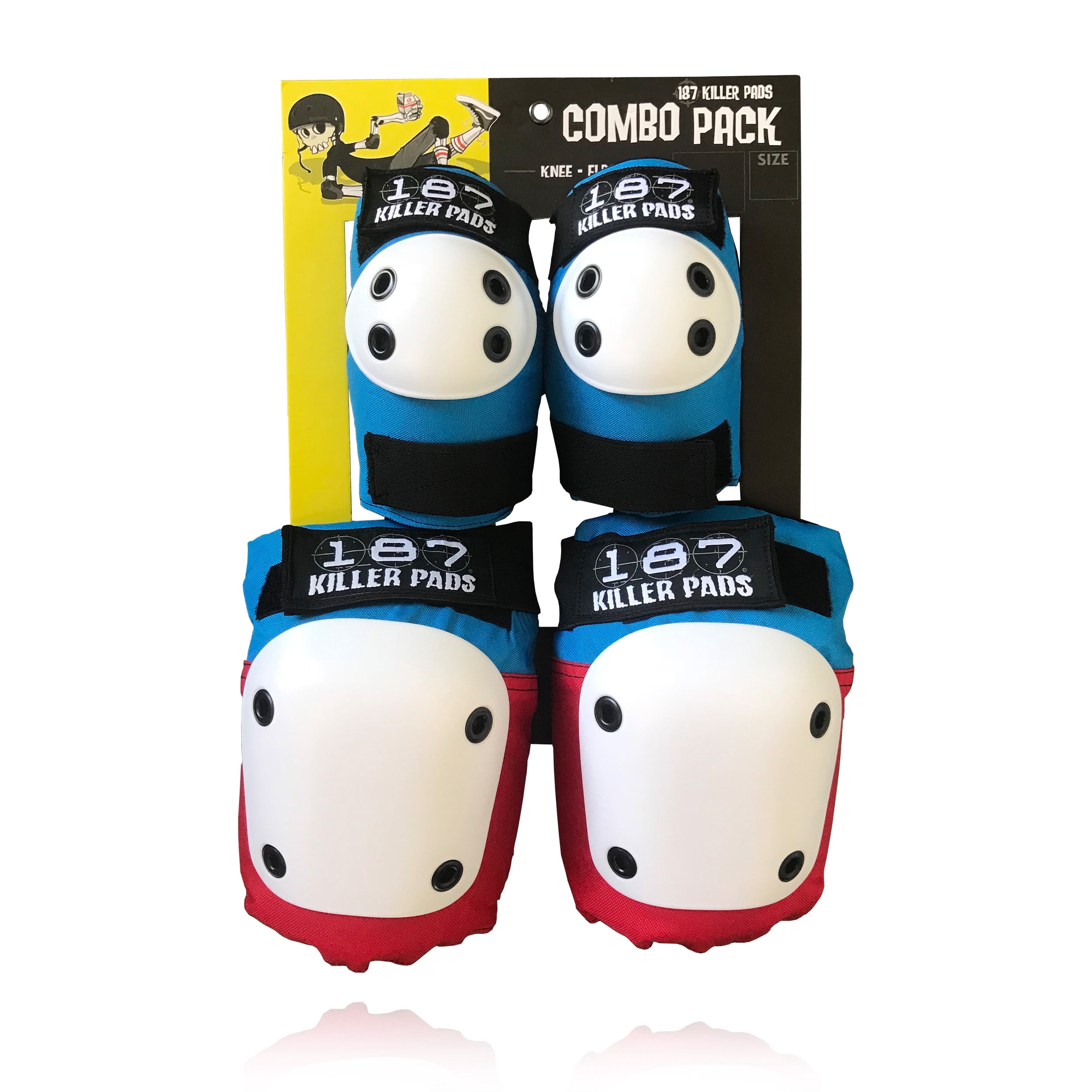 187 Killer Pads Knee Pads, Elbow Pads Combo Pack, Red / White / Blue, Small / Medium