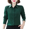 thumbnail image 2 of ZenCart Women Shirt Lapel Long Sleeve Button Placket Shirt Tops Solid Color Slim Fit Business Office Shirt Workwear, 2 of 8