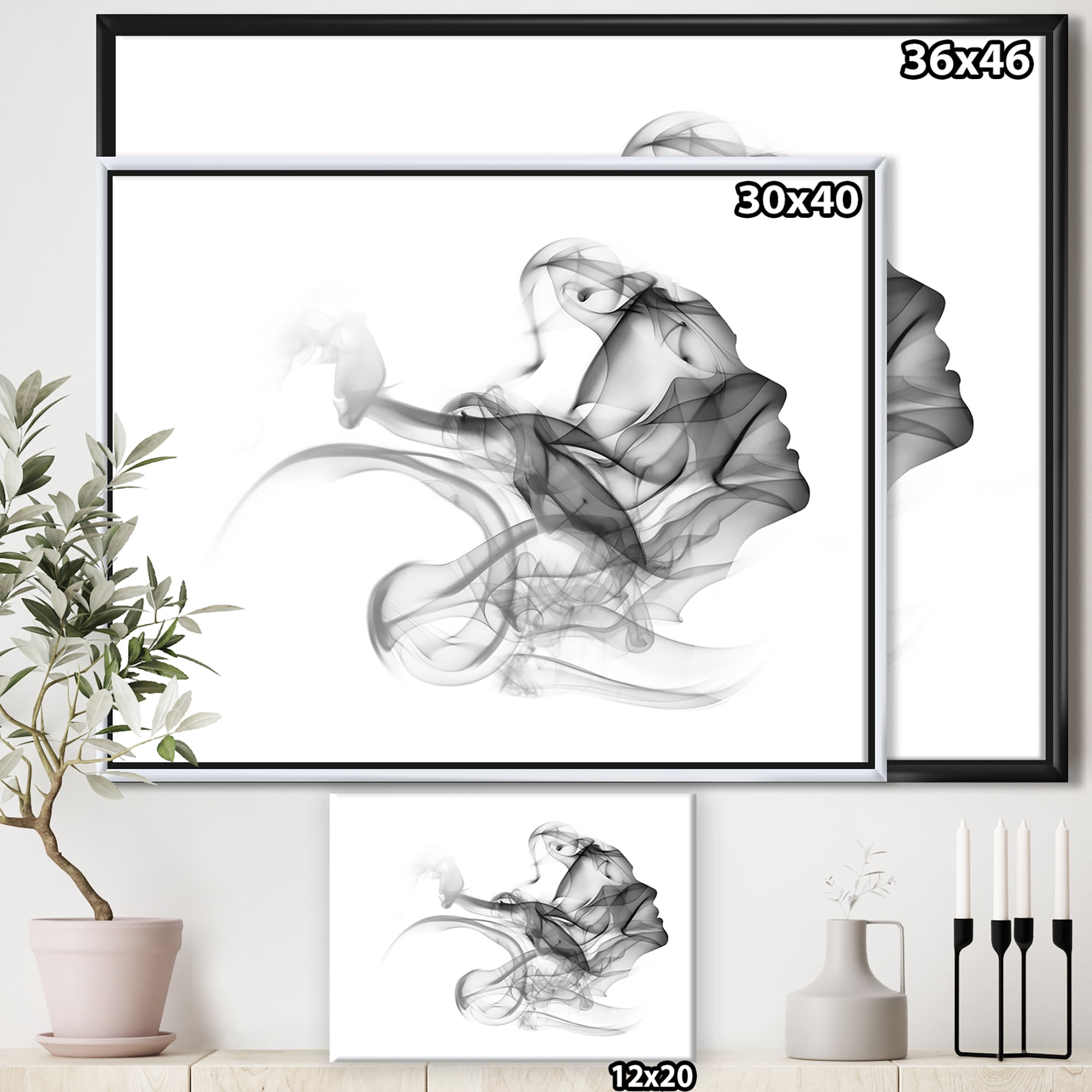 Designart ' Woman and Smoke Double Exposure ' Portrait Framed Canvas Art Print