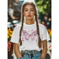 thumbnail image 5 of Women's T-Shirt Pink Leopard Print Bow Short Sleeve Casual Tee Classic Crew Neck T Shirt for Women White, 4XL, 5 of 7
