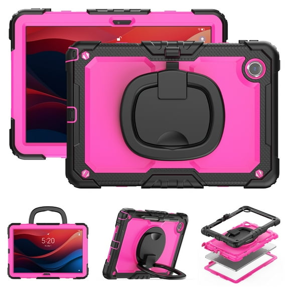 SaniMore for Lenovo Tab M9 9" Tablet 2023 (Model TB-310FU) Back Case with 360° Rotating Kickstand Holder Screen Protector Tri-layer Heavy Duty Drop-resistant Shockproof Cover, Black Rose