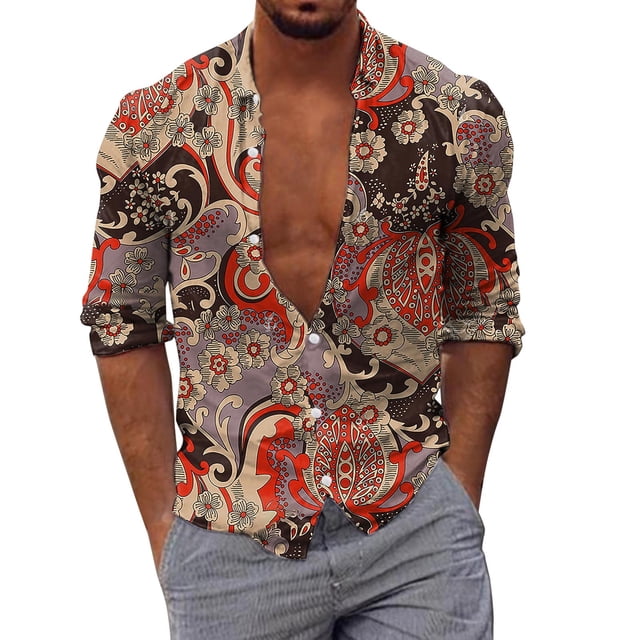 Camisas s Para Hombre Interior Camisas estampadas informales de manga larga para otoño e invierno para hombre, blusas superiores a la (Coffee, S)