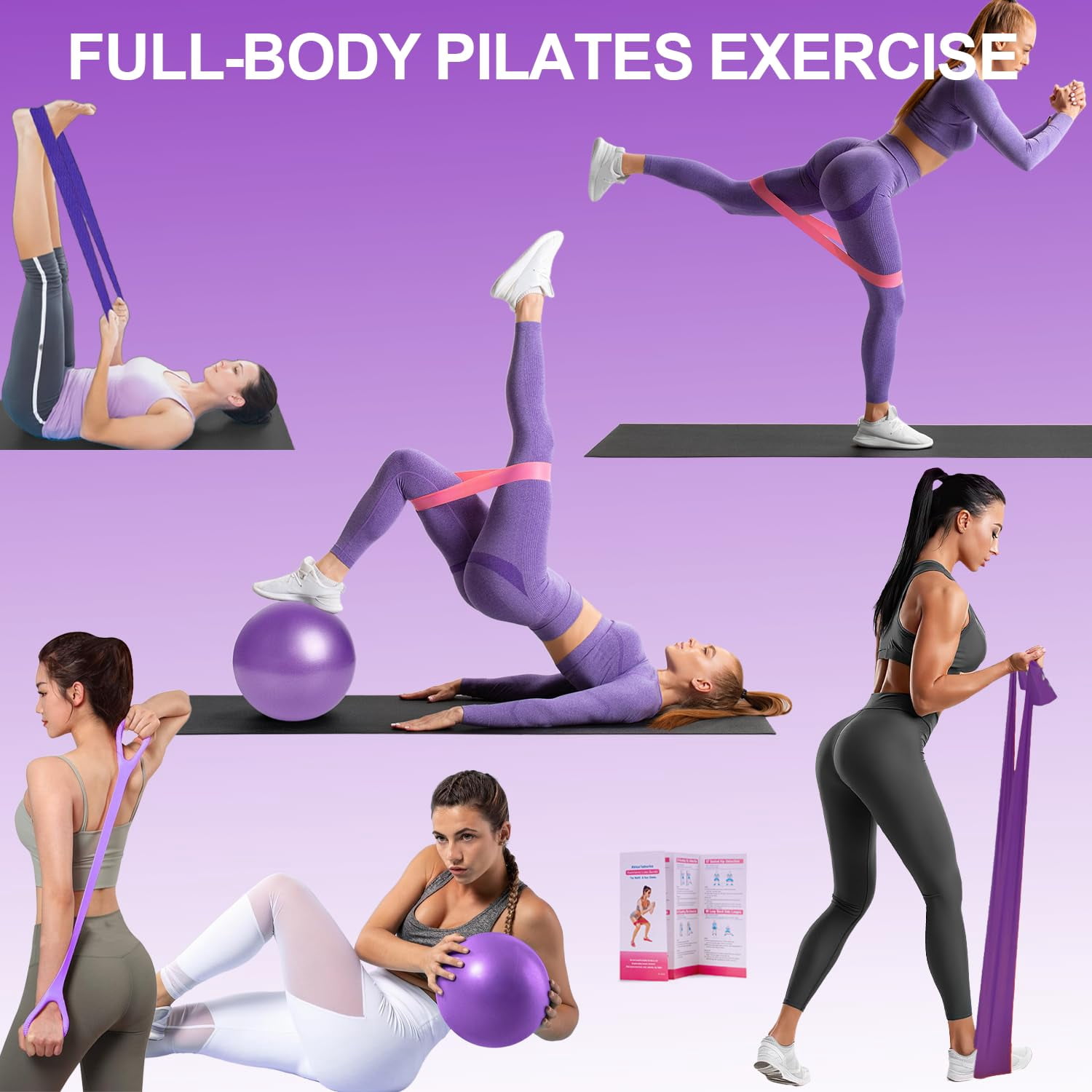 Pilates Ring Equipment Set  Home Kit For Women With 13'' Magic Dual Padded Handles Small Ball 5 Resistance Bands & Complete Fitness Guide Accessories