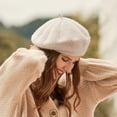 thumbnail image 5 of Boina para mujer, gorro de lana de otoño e invierno, además de gorro tejido de terciopelo para invierno, venta al por mayor, sombrero de mujer de color sólido blanco, 5 of 5