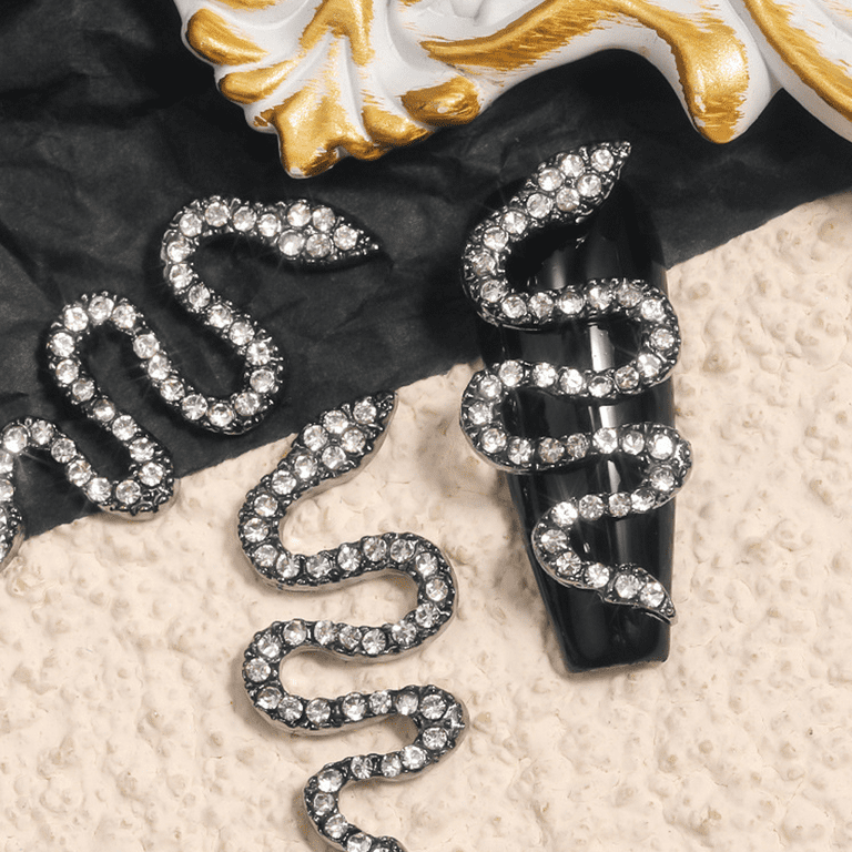 Nail Diamonds Rhinestones Snake Nail Charms Set, 3d Animal Nail Jewelry  Studs Snake Shape Crystal - black+silver 