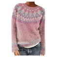 thumbnail image 1 of Fartey Chandail Vintage Tricoté pour Femmes, Manches Longues, Col Rond, Décontracté, Automne Hiver, Chaud, Rose P-2TG, 1 of 6
