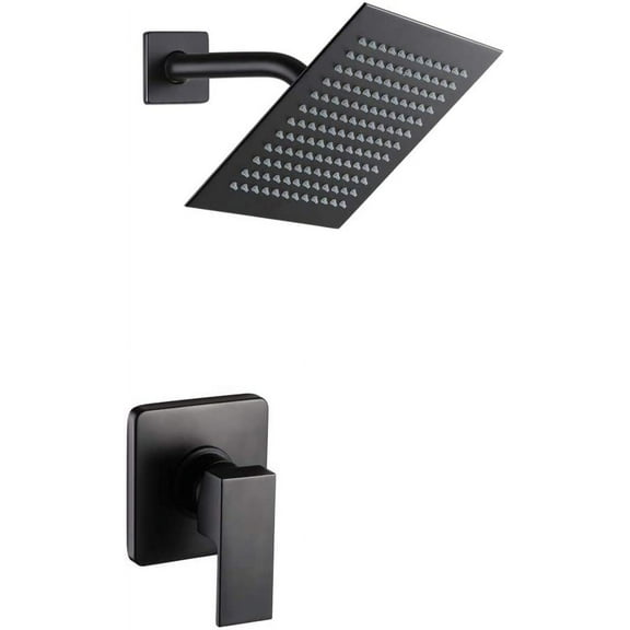 P Matte Black Shower Faucet Set, Bathroom Rainfall Shower System with Stainless Steel Metal Showerhead, Single Function Shower Trim Kit with Rough-in Valve