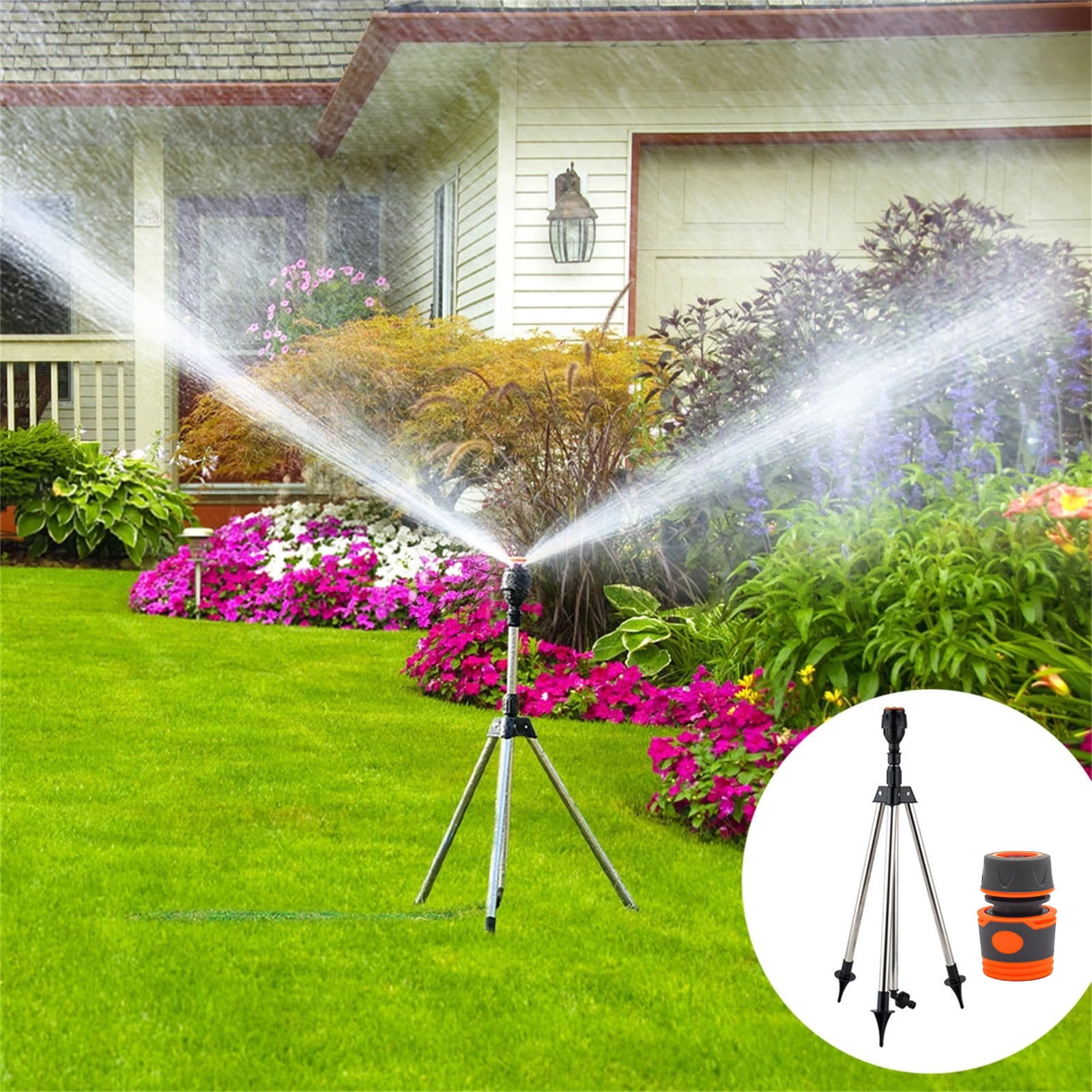Qholemyo 360 Degree Rotating Tripod Sprinkler Stainless Steel Lawn Water Sprinkler For Yard Irrigation Stand Support