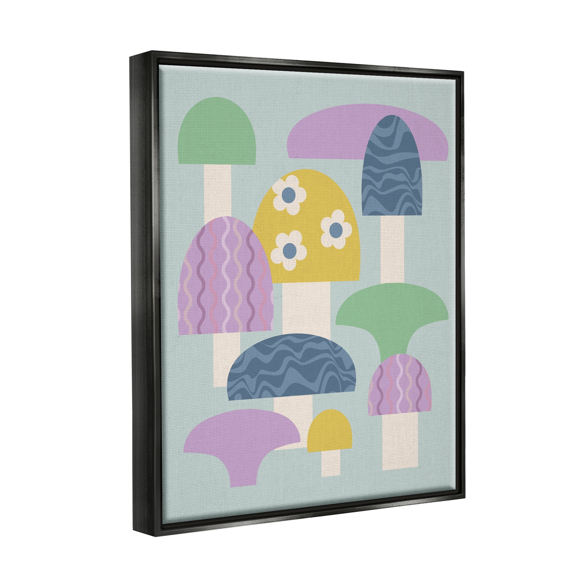 Stupell Industries Pastel Retro Mushrooms Botanical & Floral Painting Black Floater Framed Canvas Art Print Wall Art, 25 x 31