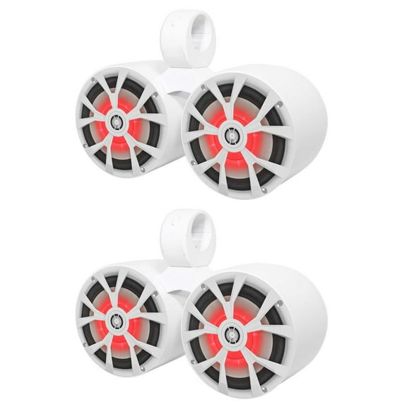 (2) Rockville RKL80MW Dual 8" 900 Watt Marine White Wakeboard LED Tower Speakers
