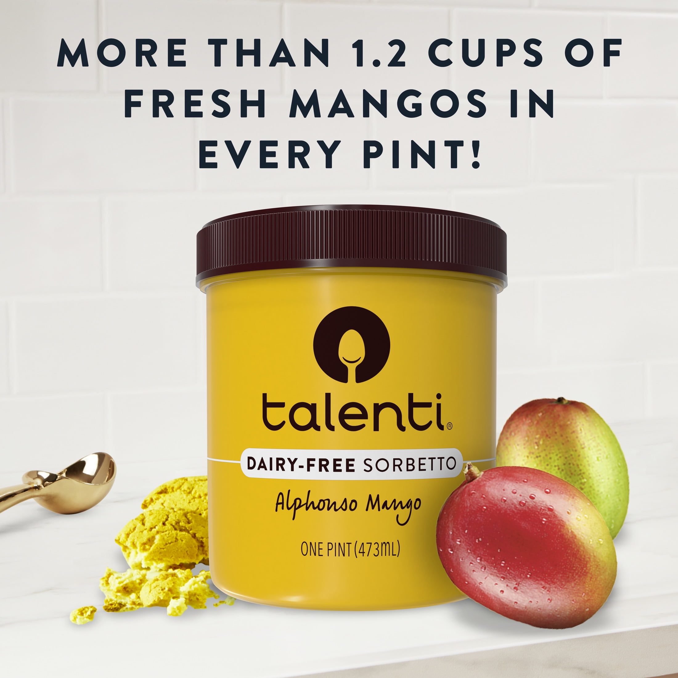 Talenti Dairy-Free Sorbetto Alphonso Mango Sorbet Frozen Desserts, 1 Pint
