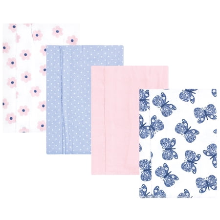 Hudson Baby Infant Girls Cotton Flannel Burp Cloths 4pk Beautiful Butterfly One Size