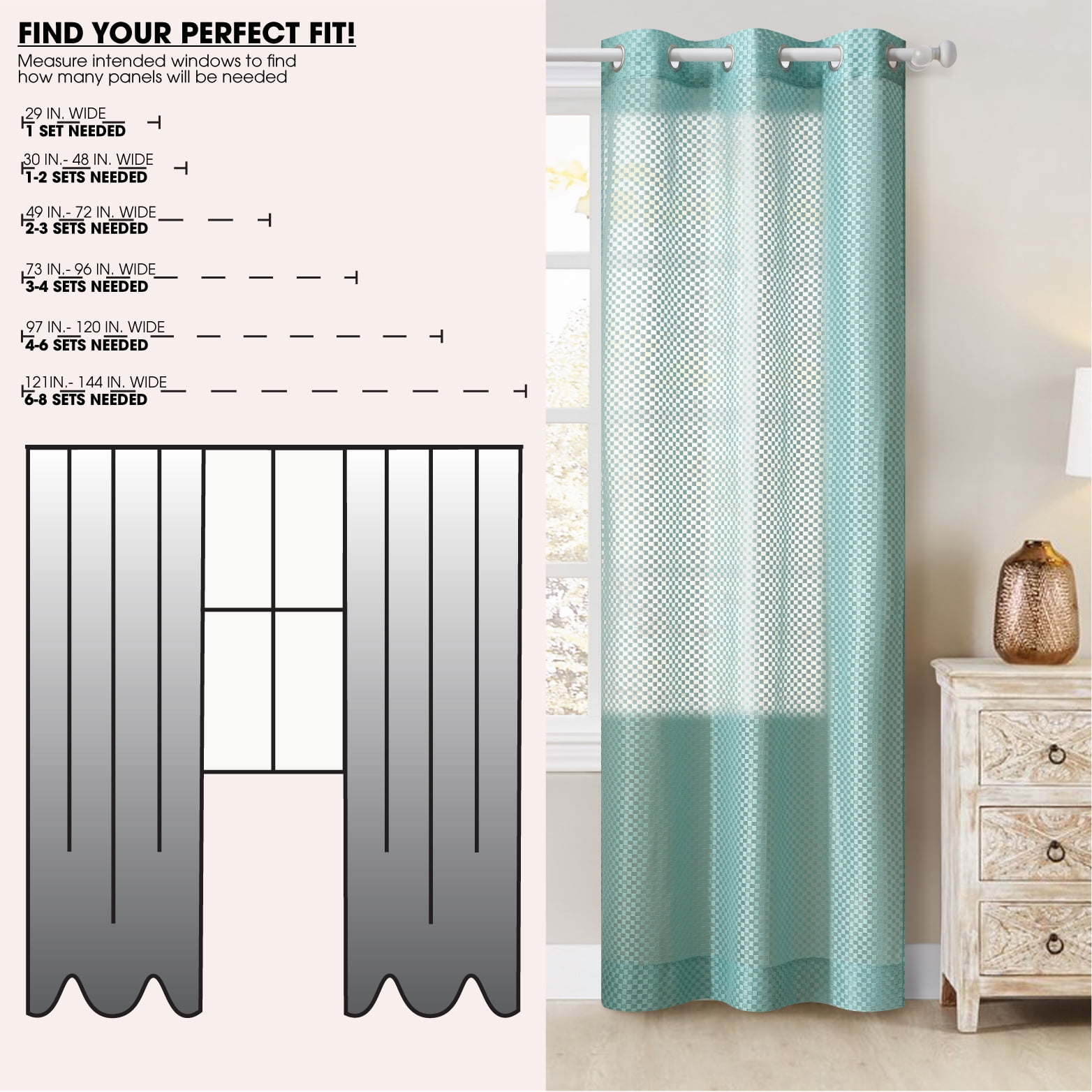 Urban Shop 38" x 84" Sheer Light-Filtering Single Curtain Panel, Aqua Colorblock