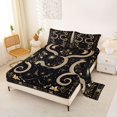 thumbnail image 2 of Feelyou Boho Snake Bed Sheets, Hippie Floral Moon Stars Full Size Sheets, Black Beige, 4 Pieces, 1 Flat Sheet, 1 Fitted Sheet and 2 Pillowcases, 2 of 5