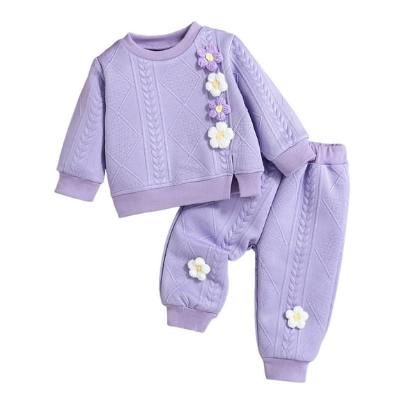 dmqupv Cowgirl Outfits For Girls Toddler Baby Girl Clothes Cute Floral Long Sleeve Sweathsirt Fall Winter Outfits Kids Pullover Pants Set Purple,Size for 6-9 Months