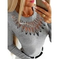 thumbnail image 3 of DYMADE Women Sexy Solid Color Hollow Out Blouse Slim Fit Top, 3 of 4