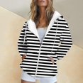 thumbnail image 2 of Xudanell Womens Tops Thickened Jacket Hooded Coat Color Stripes Sweatshirt Zip up Hoodie Black XL, 2 of 5