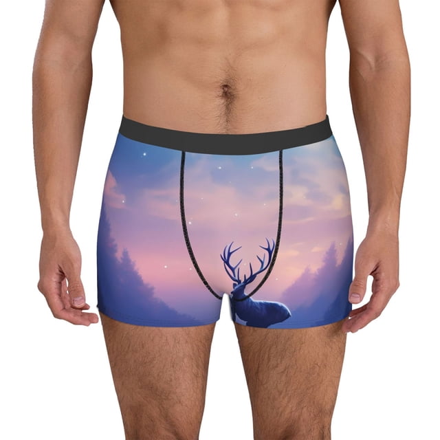 Balery Night Sky Elk Calzoncillos bóxer para hombre, ropa interior de algodón suave y transpirable con cinturilla de nailon-XX-Large