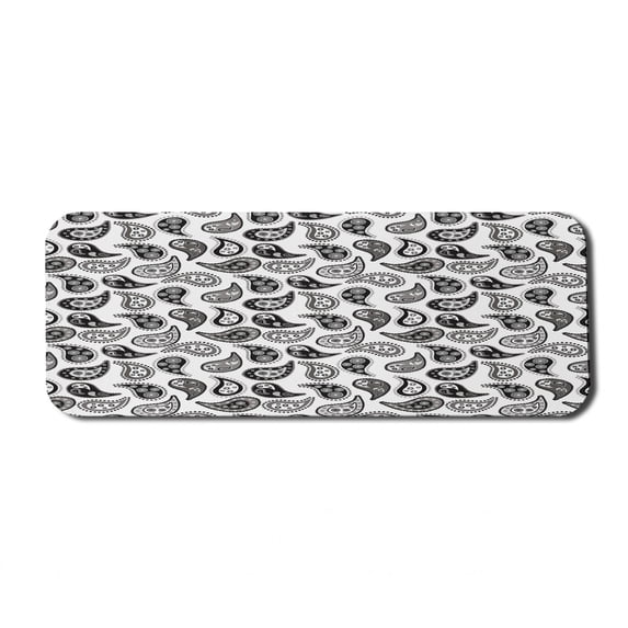 Paisley Computer Mouse Pad, Design in Different Types with Flowers Circles and Tiny Teadrops Detailed Art, Rectangle Non-Slip Rubber Mousepad Large, 31" x 12", Grey and Black, by Ambesonne