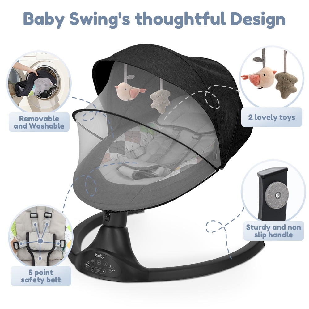 Electric Baby Swing, Caveen Infant Swing Rocker with Remote Control, 5 Sway Speeds, Bluetooth Music, Black
