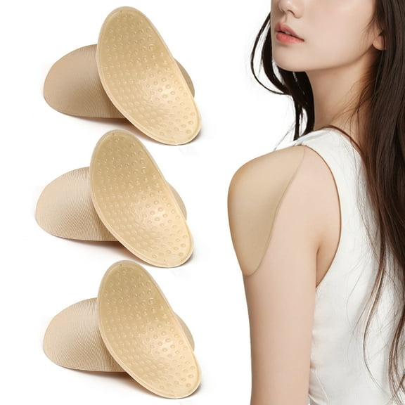 3 Pairs Reusable Shoulder Pads, Removable Anti-Slip Shoulder Pads for Womens Clothing, Washable Self Adhesive Foam Shoulder Push-Up Pads Men (Skin)