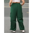 thumbnail image 2 of OYOANGLE Women's Plus Size Flap Pocket Cargo Elastic High Waist Pants Loose Streetwear Baggy Trousers Green 1XL, 2 of 5