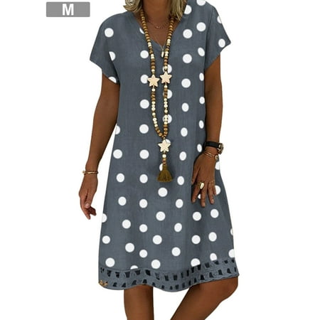 

Women V-neck Short Sleeve Dress Casual Print Summer Frock