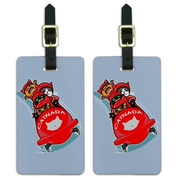 Cat Bobsleigh Bobsled Team Winter Sport Canada Luggage ID Tags Suitcase Carry-On Cards - Set of 2