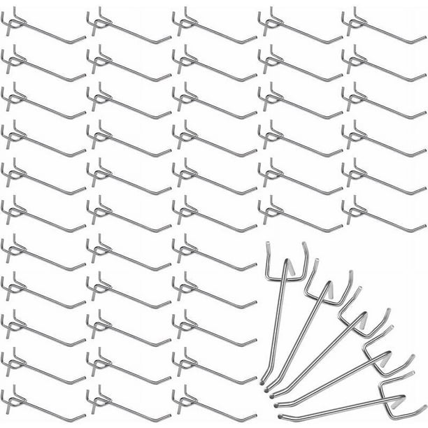 Ganchos de acero para tablero perforado (50 piezas) - 10 cm - Oficina de metal Gancho para tablero perforado para organizar herramientas de banco de trabajo y estantes de almacenamiento