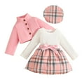 thumbnail image 2 of BRGZLK Girls Cute 3 Piece Outfits Sweet Fashion Solid Color Fleece Lined Stand Collar Long Sleeve Coat Classic Plaid Waist Belt Dress Beret Three Pieces Set Pink 18-24 Months, 2 of 5