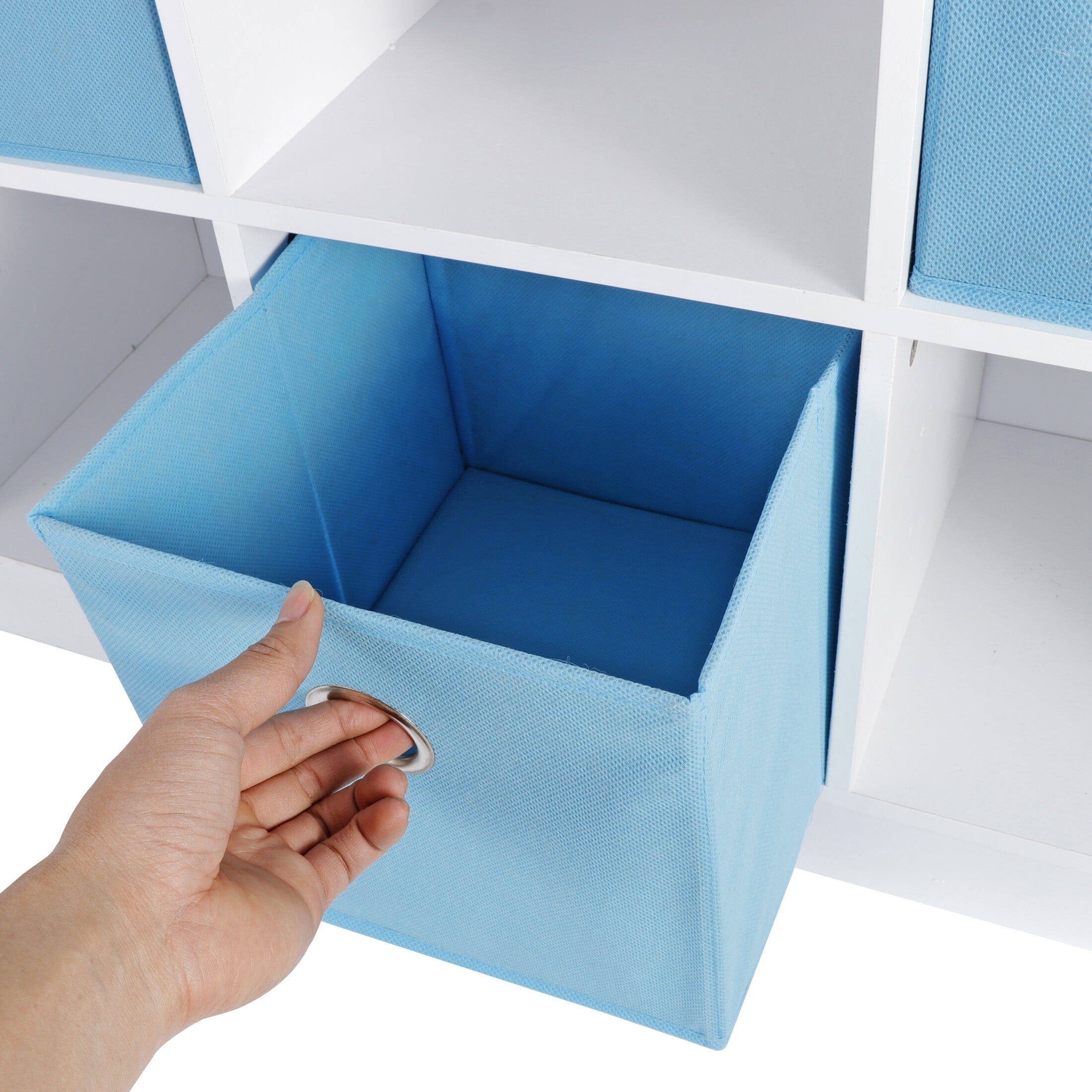 ZenSports 6 Cube Storage Organizer 2 Shelves Bookcase MDF Cabinet W/3 Fabric Bins, White