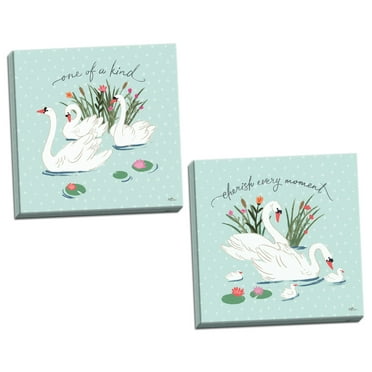 Gango Home Decor Contemporary Swan Lake IV & V Mint by Janelle Penner (Ready to Hang); Two 16x16in Hand-Stretched Canvases