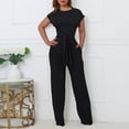thumbnail image 5 of UPPADA Long Pants Sets Women 2 Piece Outfits,Women's Fall 2 Piece Outfits Lounge Sets Short Sleeve Belted Crop Tops with Wide Leg Pant Sets Casual Tracksuit Set Comfy Cute Sets Black,L, 5 of 5