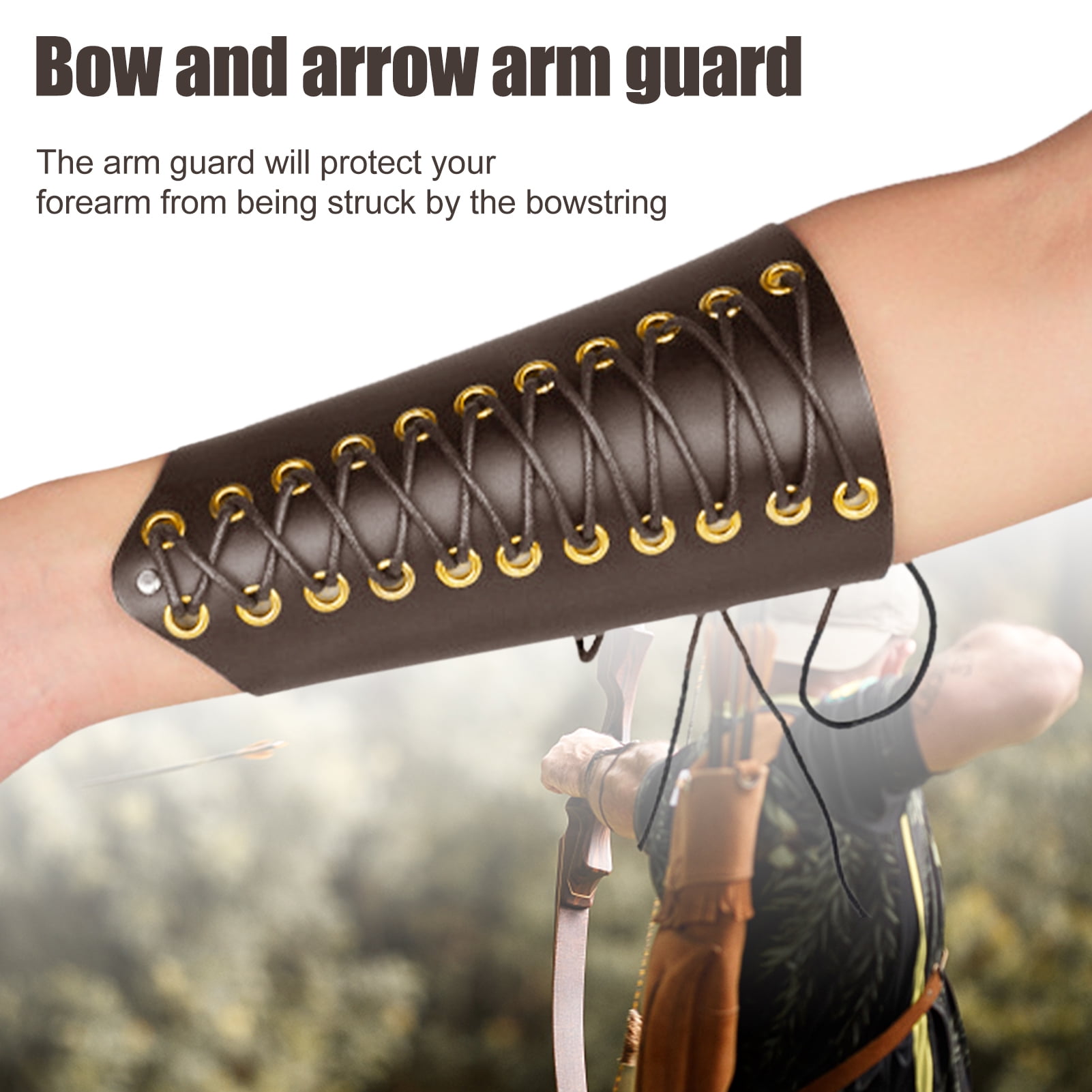 Archery Shooting Arm Guard Long 4 Strap Forearm Protect Tab Arrow Bow Leather 